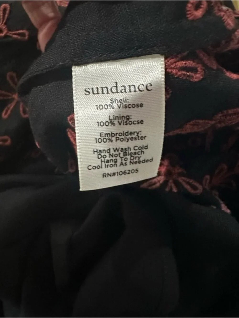 Sundance Black Pink Embroidered  Dress Sz 4 Boho Romantic Cottagecore Fairycore